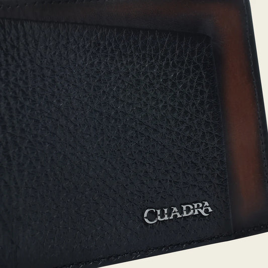 BC037VE - Cuadra black deer leather bi fold wallet for men