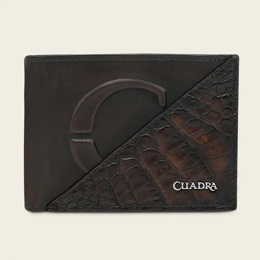 BC040AL - Cuadra Chocolate Alligator Leather Bi Fold Wallet for Men