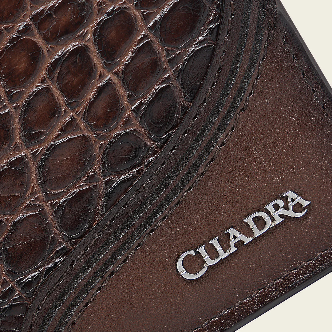 BC041AL - Cuadra brown alligator leather bi fold wallet for men