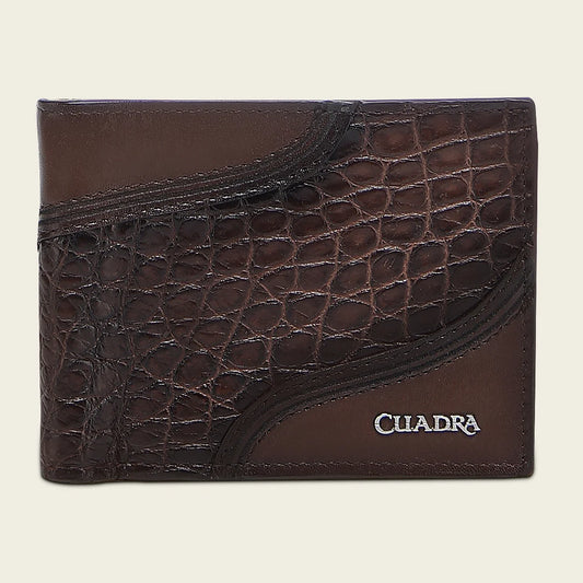 BC041AL - Cuadra brown alligator leather bi fold wallet for men