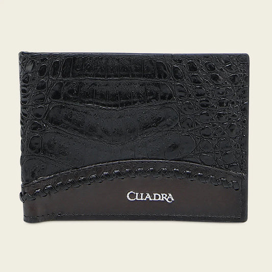BC042FY - Cuadra black caiman leather bi fold wallet for men