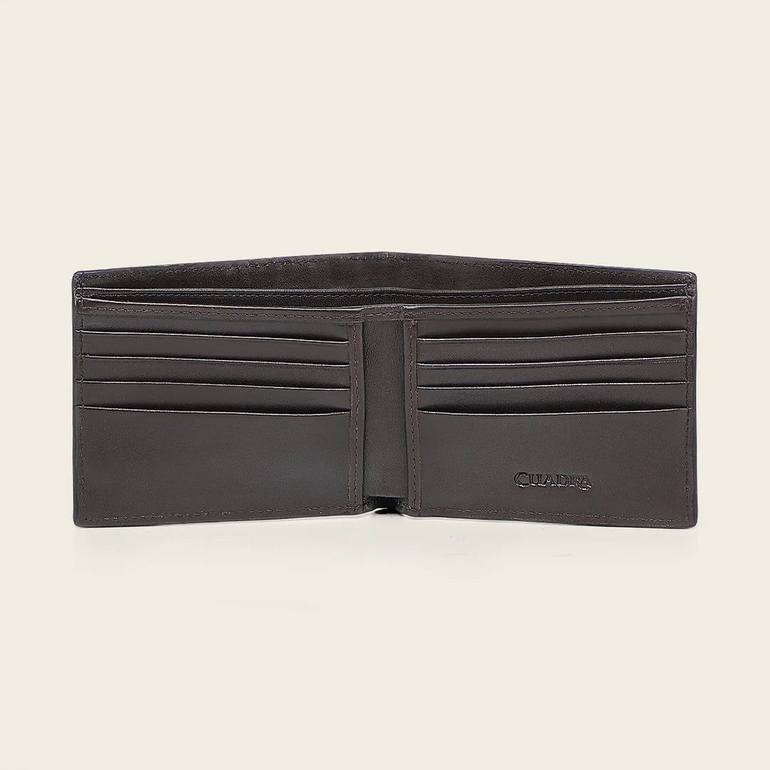 BC042FY - Cuadra black caiman leather bi fold wallet for men