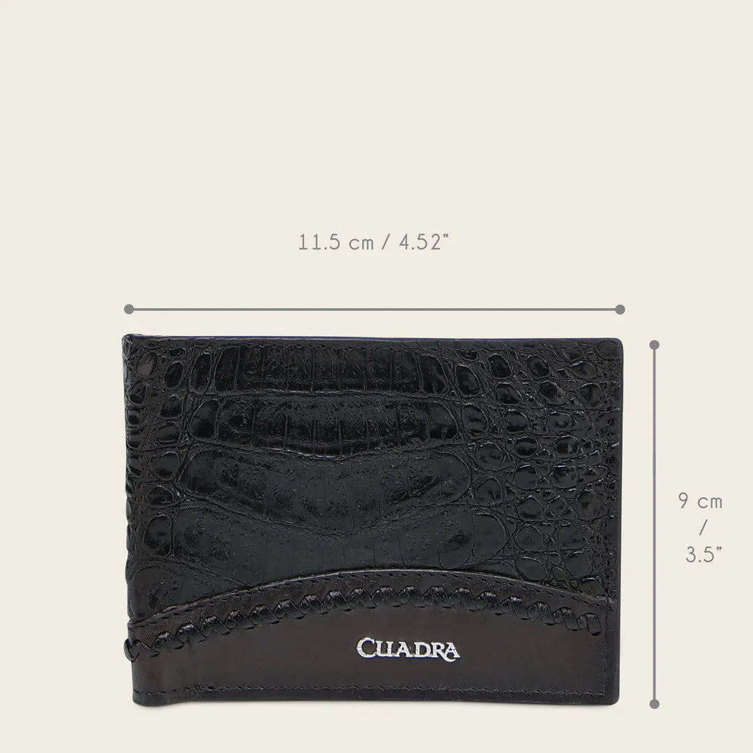 BC042FY - Cuadra black caiman leather bi fold wallet for men