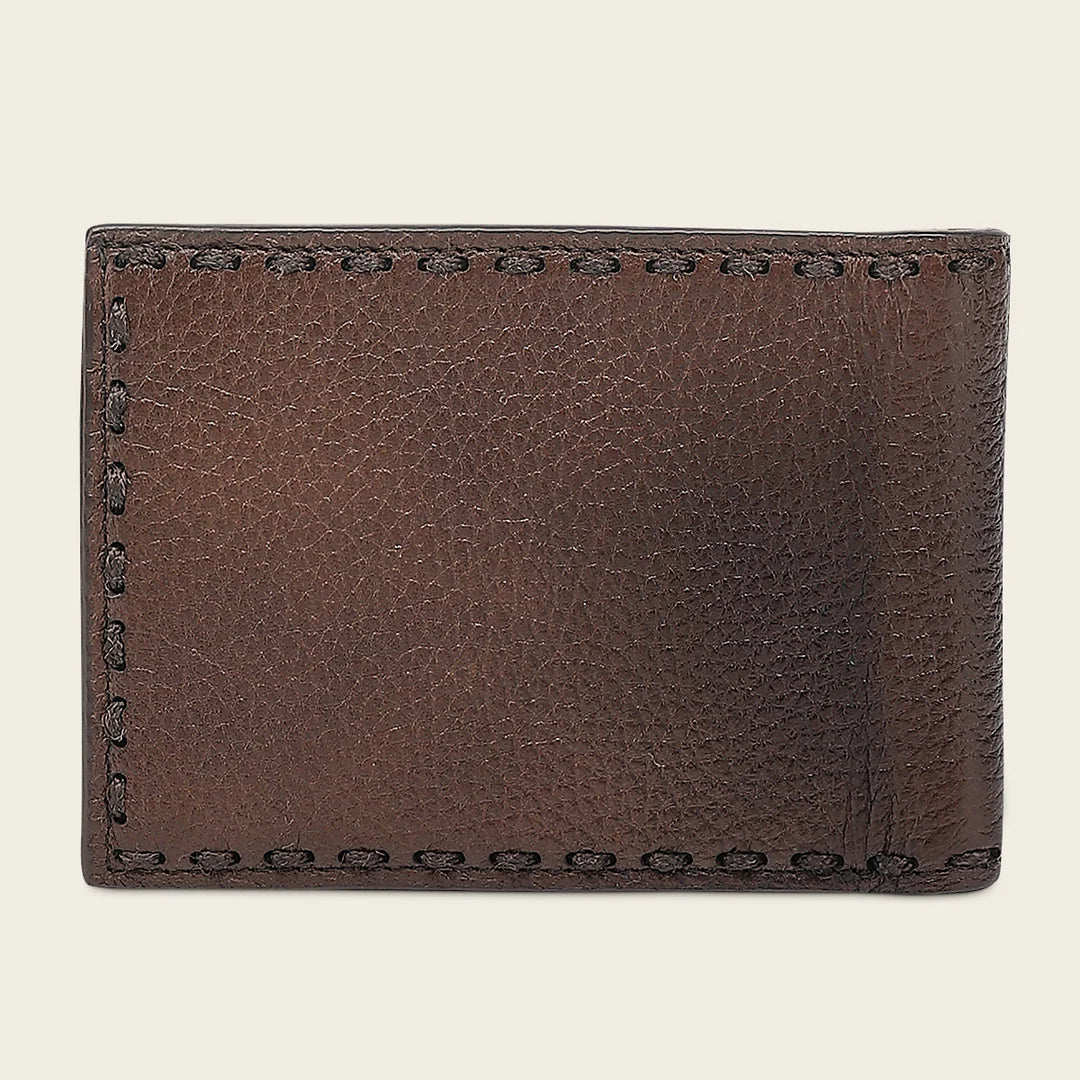 BC043VE - Cuadra honey deer leather bi fold wallet for men