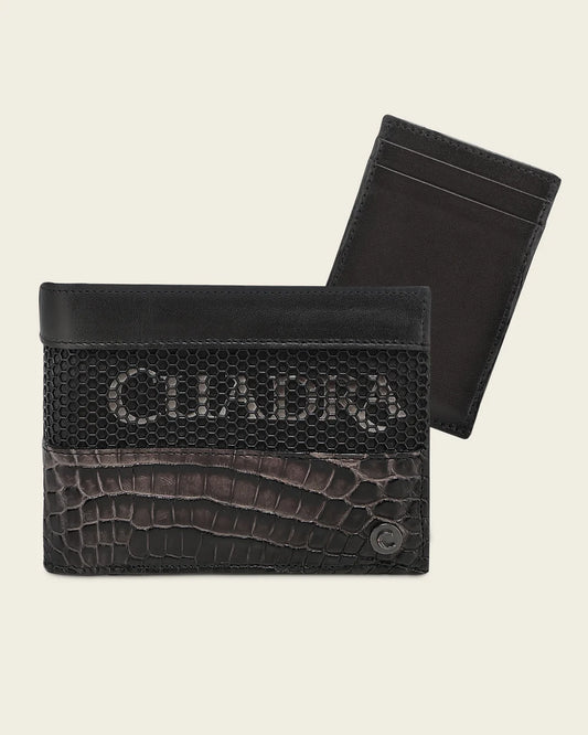 BC050AL - Cuadra gray alligator leather bi fold wallet for men