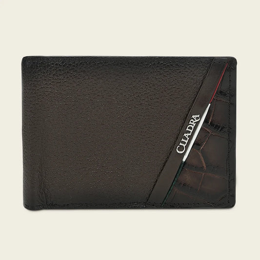 BC058AL - Cuadra brown alligator leather bi fold wallet for men