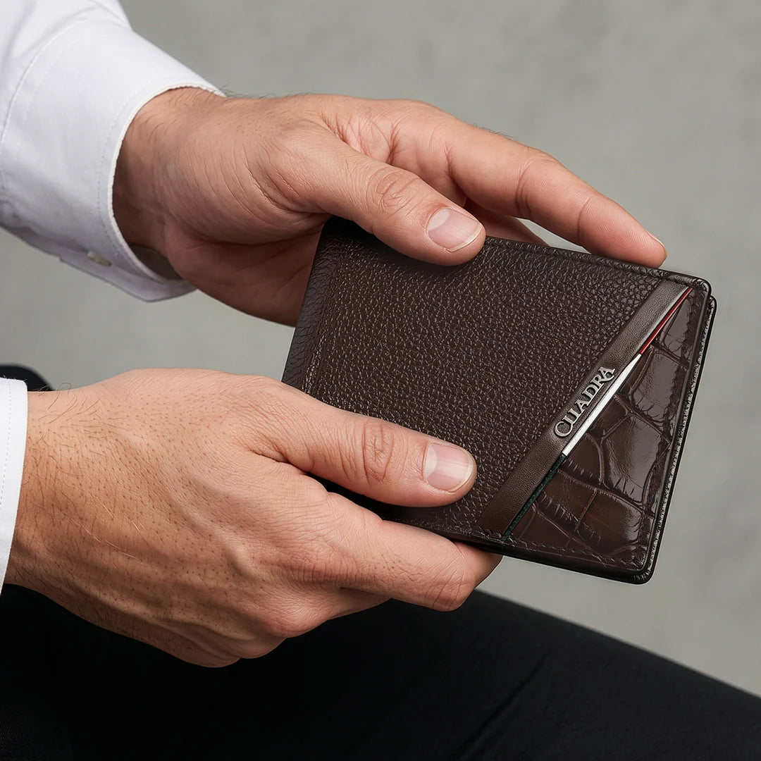BC058AL - Cuadra brown alligator leather bi fold wallet for men