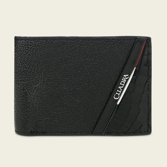 BC058AL - Cuadra black alligator leather bi fold wallet for men