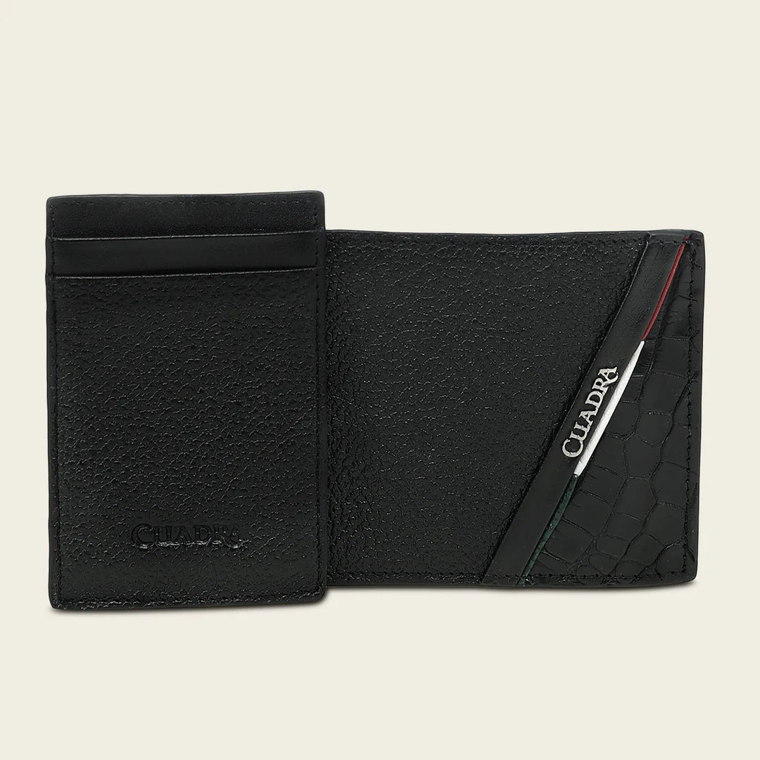 BC058AL - Cuadra black alligator leather bi fold wallet for men
