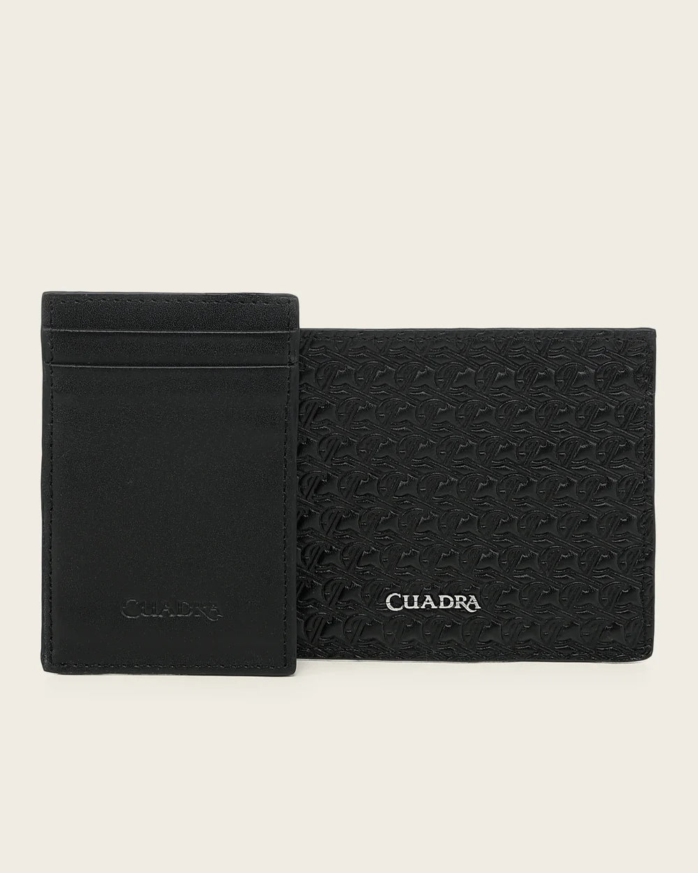 BC059RS - Cuadra Black Monogram Leather Bi-Fold Wallet & Card Case Set for Men