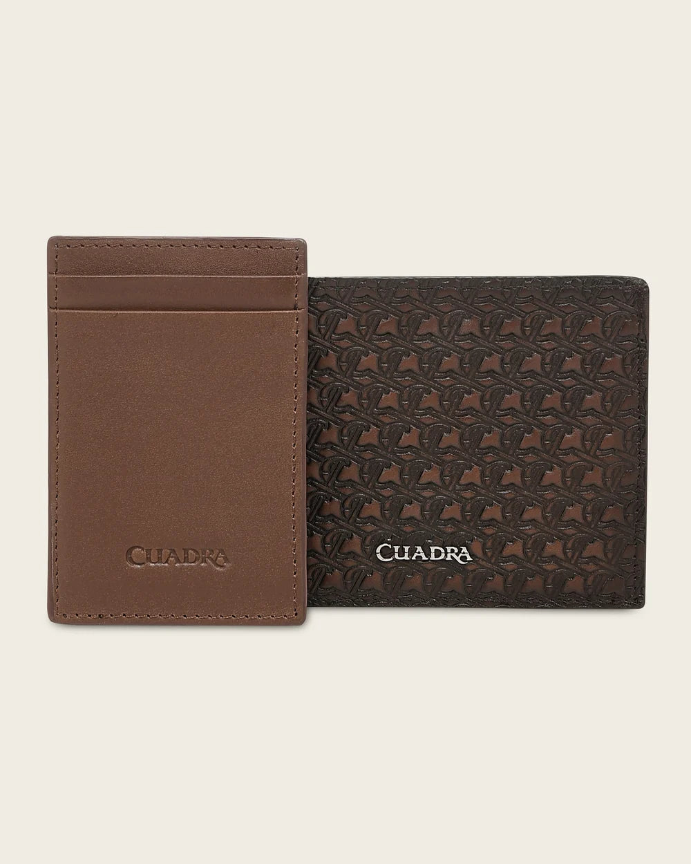 BC059RS - Cuadra Honey Monogram Leather Bi-Fold Wallet & Card Case Set for Men