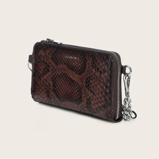 BD229PM - Cuadra chocolate python wristlet wallet for woman