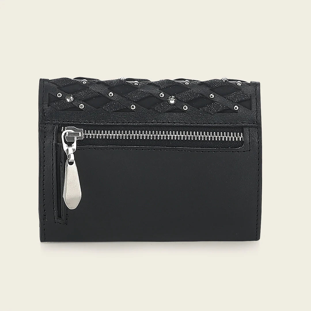 BD259RS - Cuadra black casual fashion trifold wallet for woman