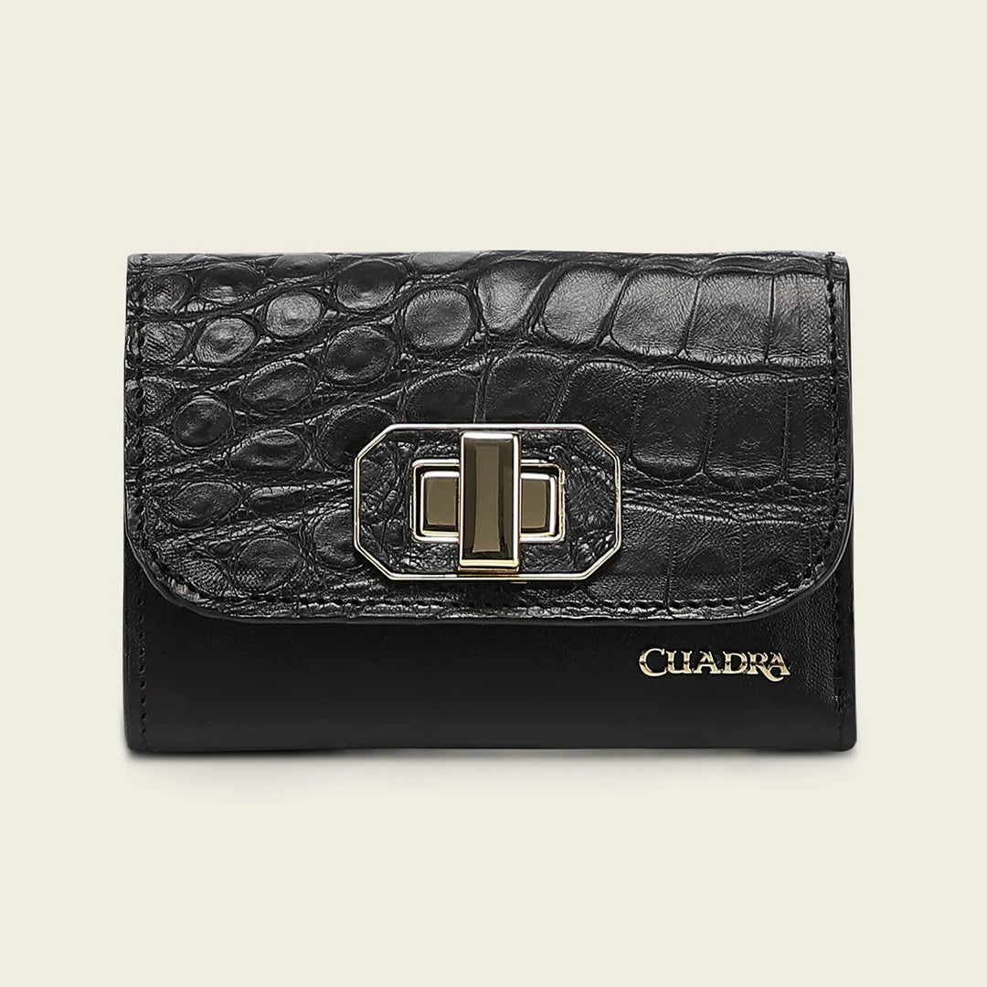 BD266AL - Cuadra black trifold alligator wallet for woman