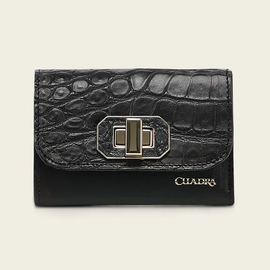 BD266AL - Cuadra black trifold alligator wallet for woman