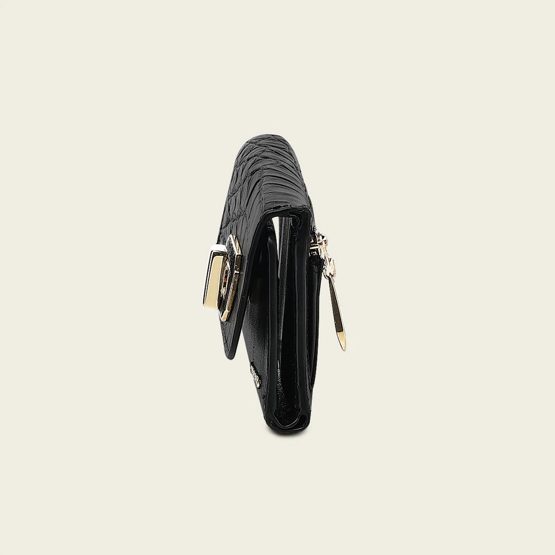 BD266AL - Cuadra black trifold alligator wallet for woman