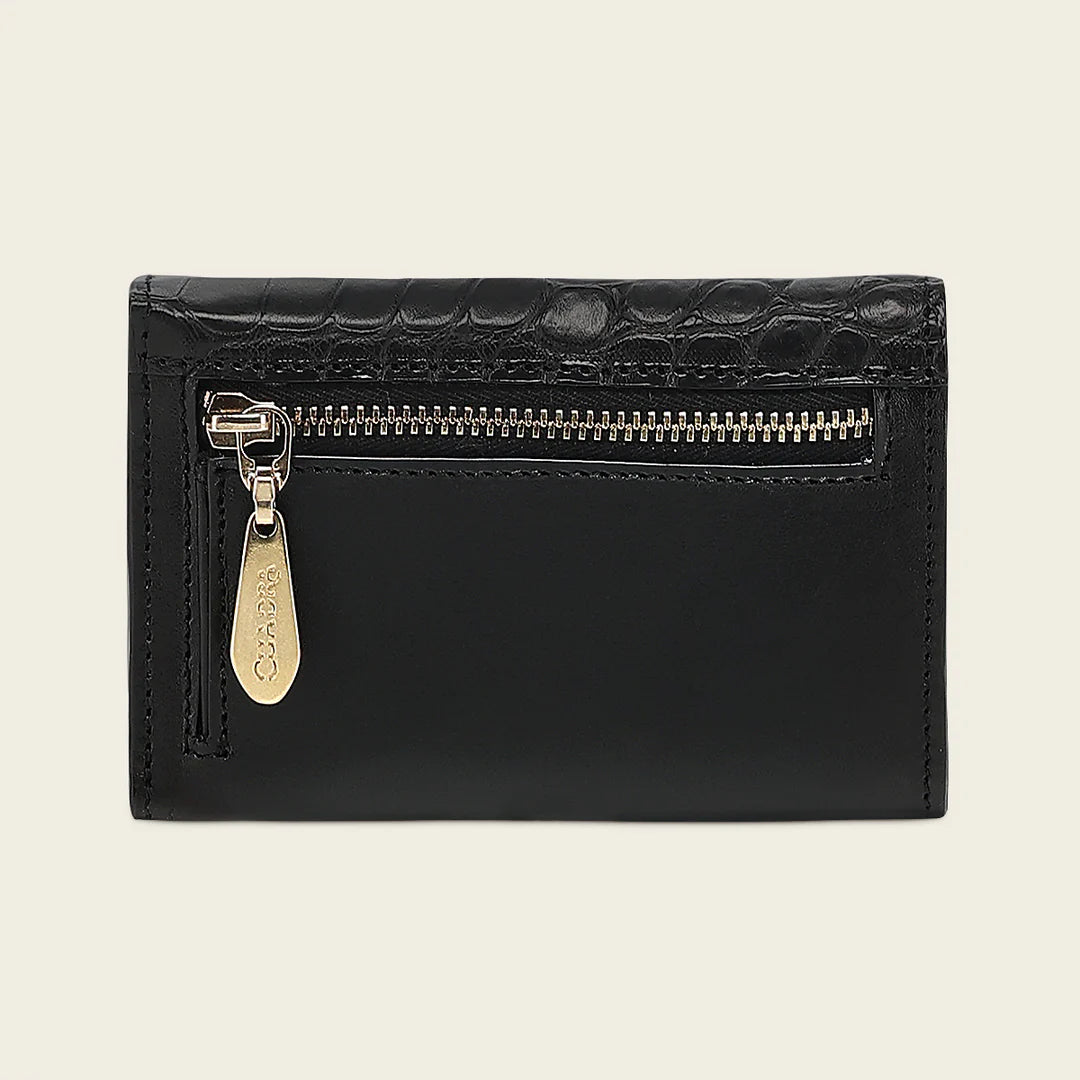 BD266AL - Cuadra black trifold alligator wallet for woman