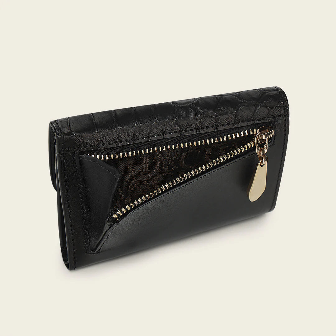 BD266AL - Cuadra black trifold alligator wallet for woman