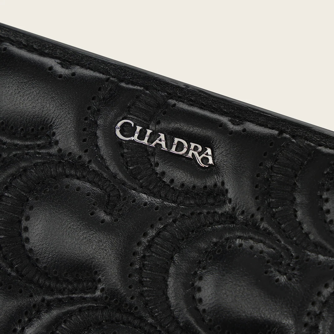 BD268BO - Cuadra black quilted crescent leather bifold wallet for women