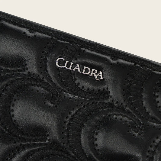 BD268BO - Cuadra black quilted crescent leather bifold wallet for women
