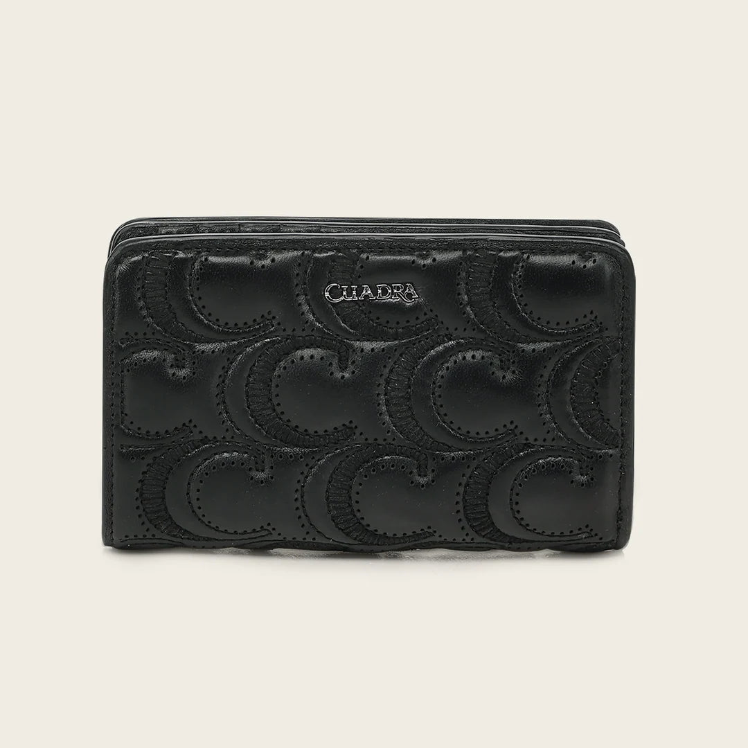 BD268BO - Cuadra black quilted crescent leather bifold wallet for women
