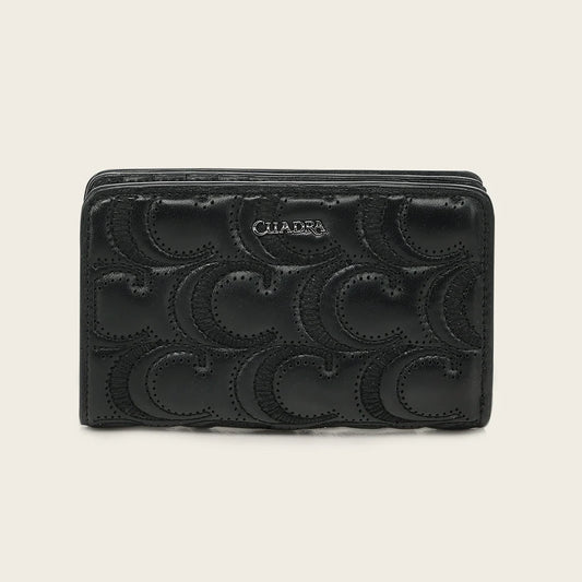 BD268BO - Cuadra black quilted crescent leather bifold wallet for women