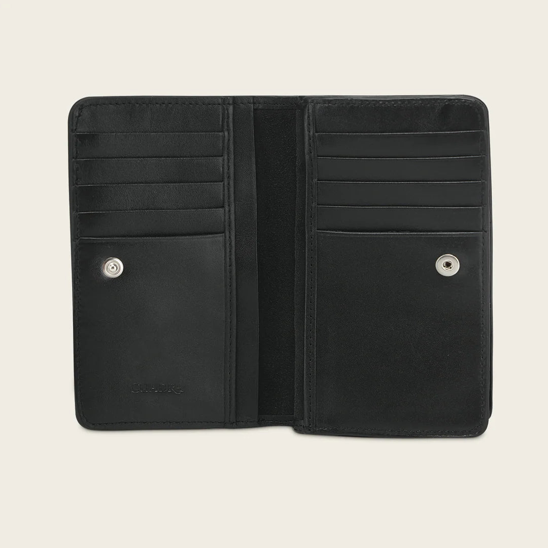 BD268BO - Cuadra black quilted crescent leather bifold wallet for women