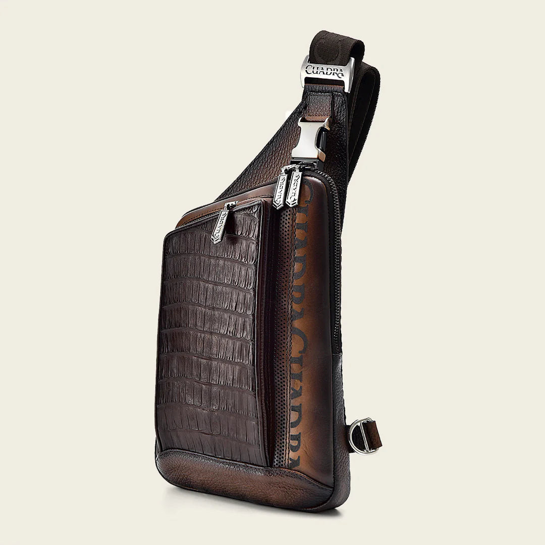 BOC22FC - Cuadra Brown Casual Fashion Caiman Crossbody Messenger Bag