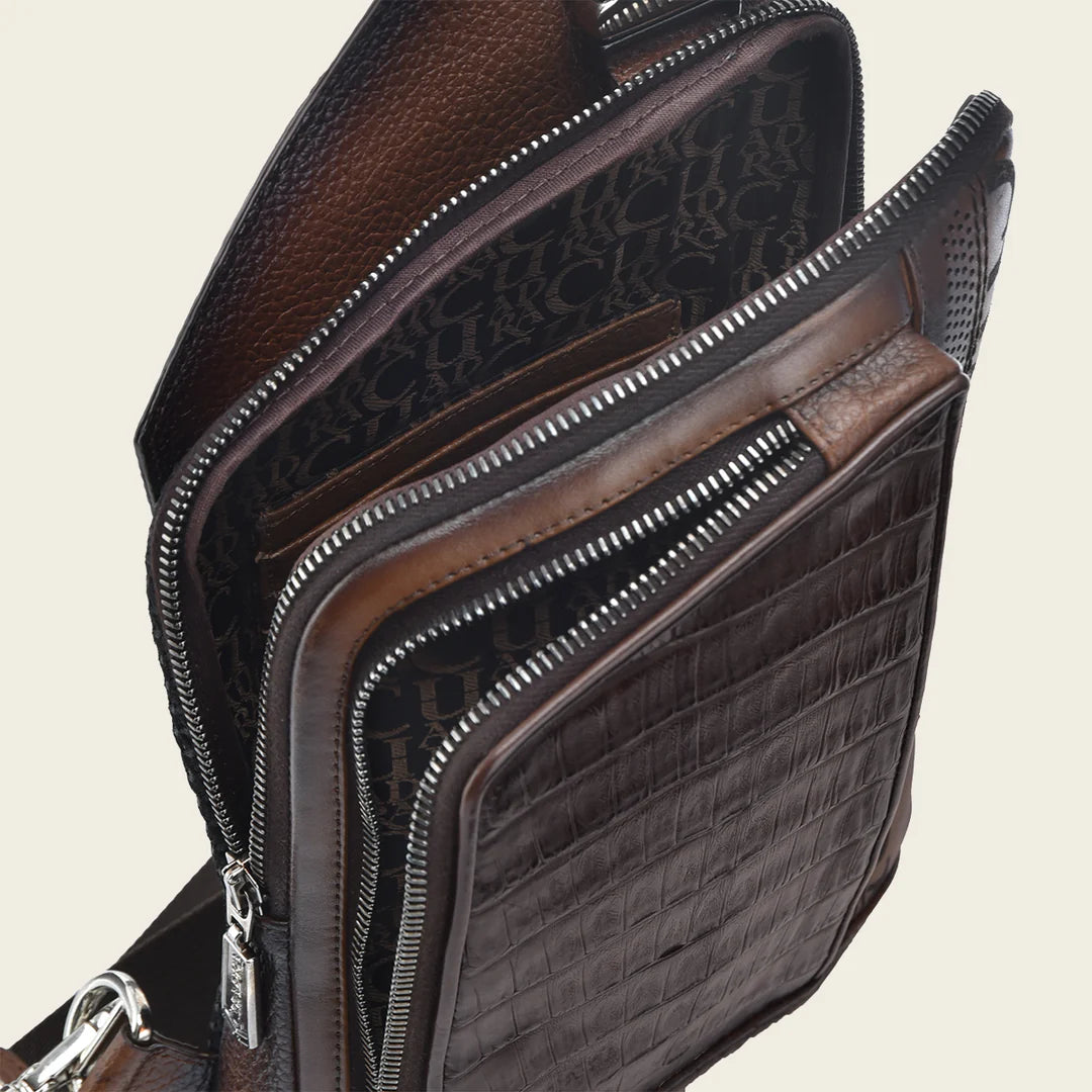 BOC22FC - Cuadra Brown Casual Fashion Caiman Crossbody Messenger Bag