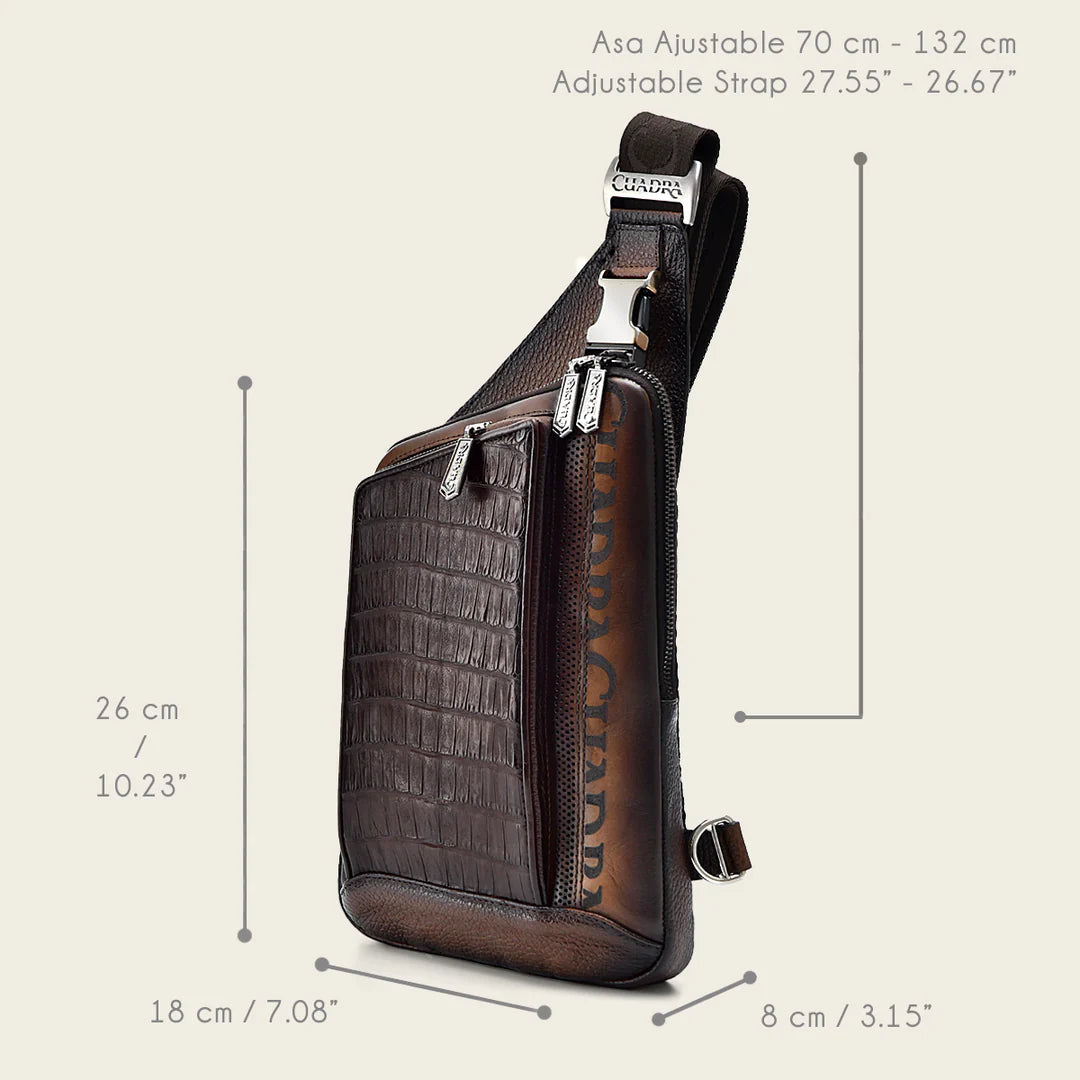 BOC22FC - Cuadra Brown Casual Fashion Caiman Crossbody Messenger Bag