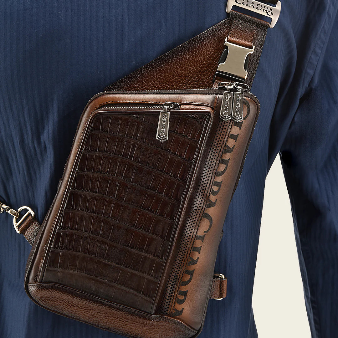BOC22FC - Cuadra Brown Casual Fashion Caiman Crossbody Messenger Bag