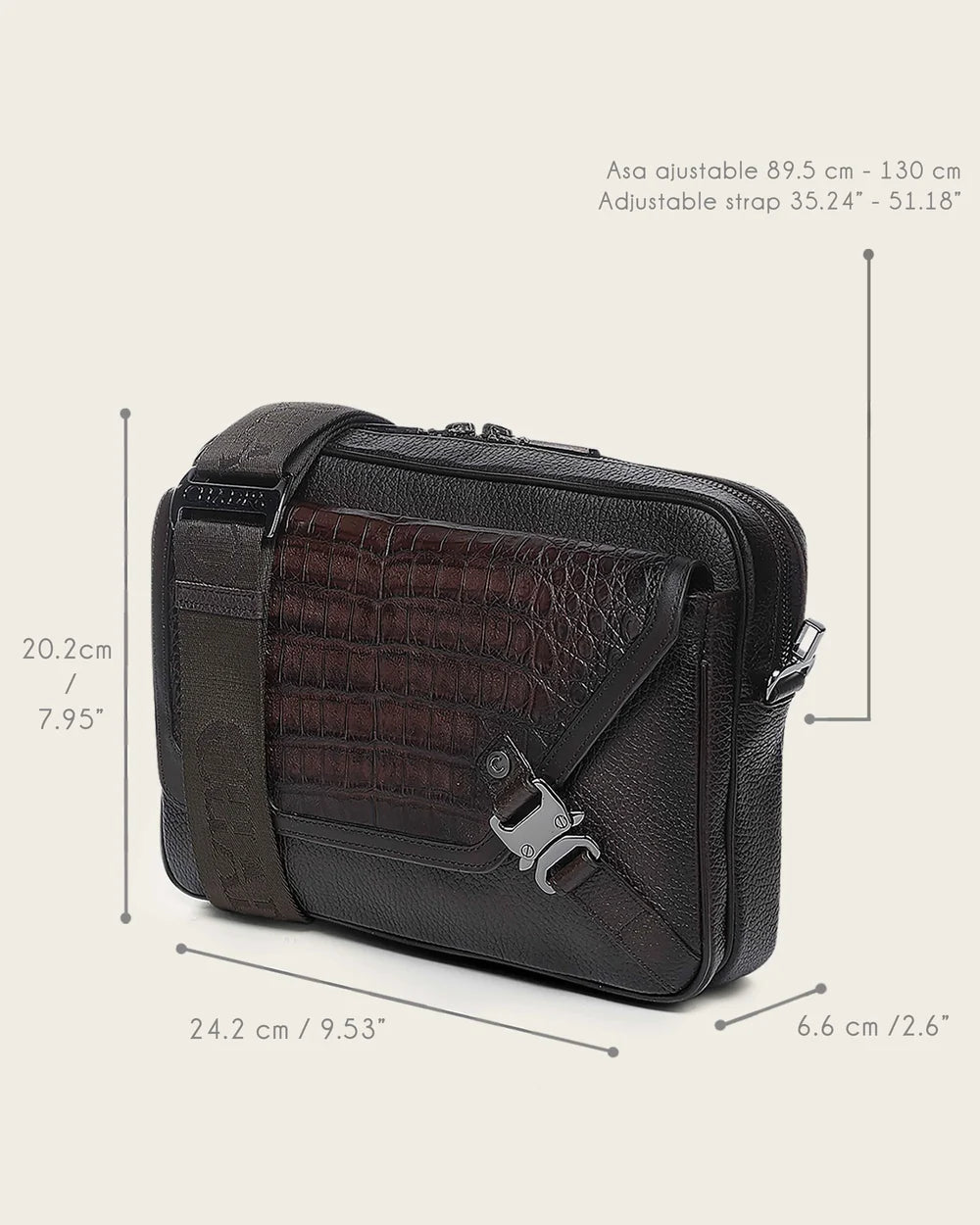 BOC28FY - Cuadra Chocolate Casual Caiman Leather Crossbody Messenger Bag for Men