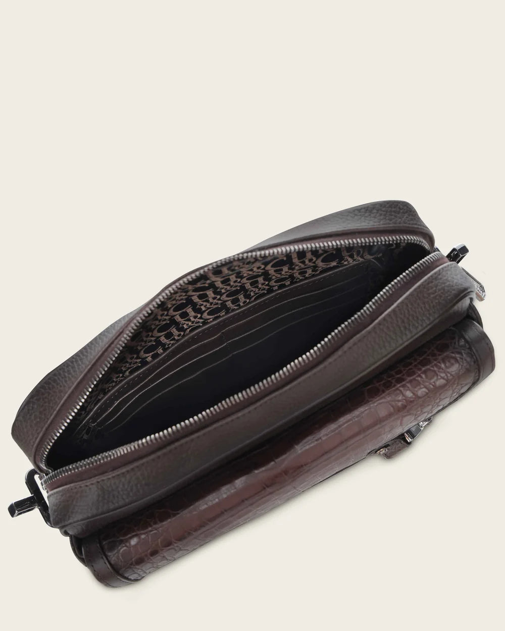BOC28FY - Cuadra Chocolate Casual Caiman Leather Crossbody Messenger Bag for Men