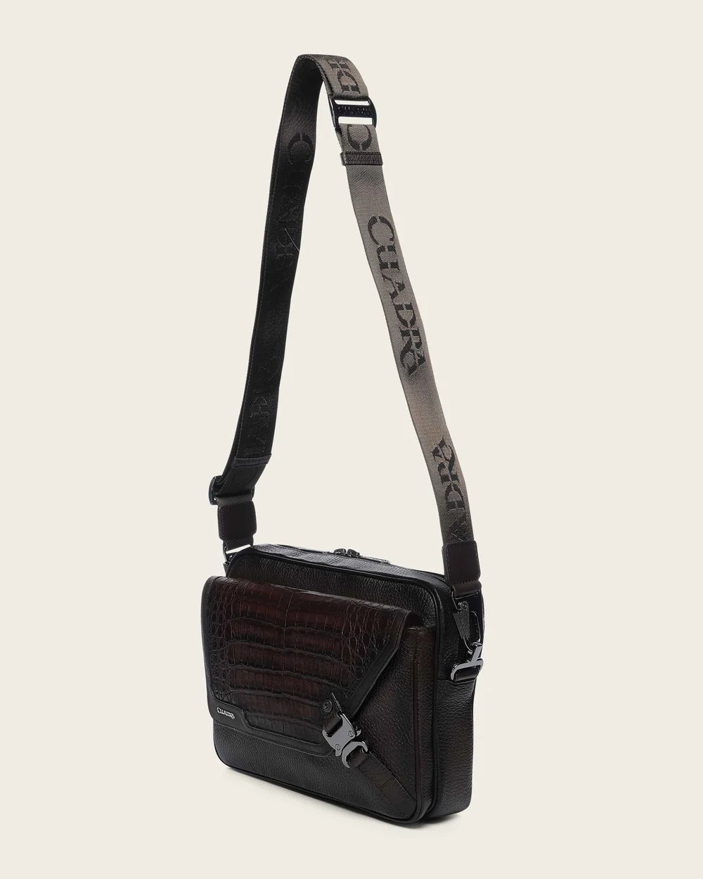 BOC28FY - Cuadra Chocolate Casual Caiman Leather Crossbody Messenger Bag for Men