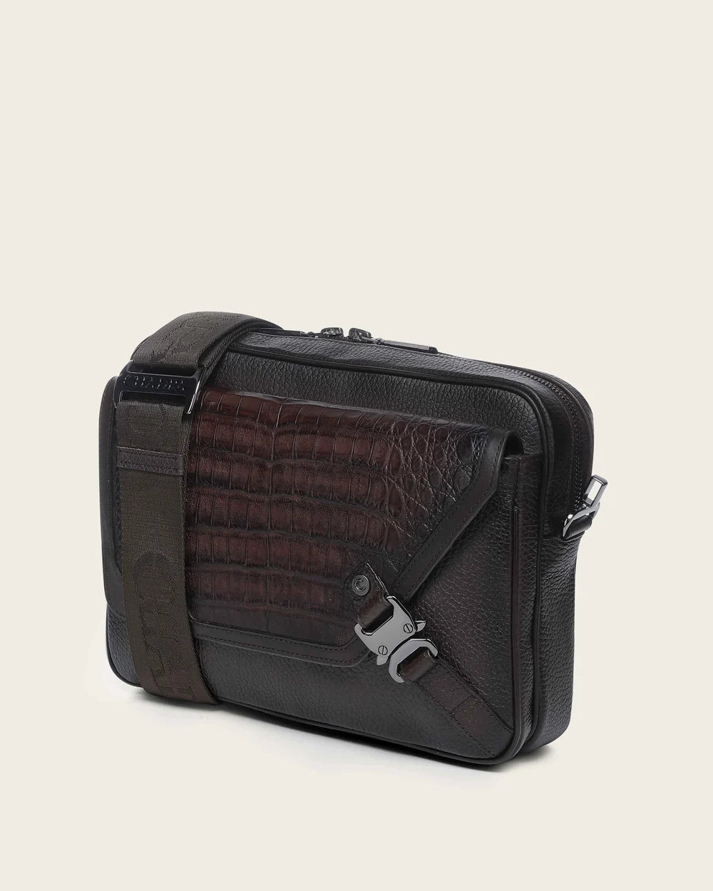 BOC28FY - Cuadra Chocolate Casual Caiman Leather Crossbody Messenger Bag for Men