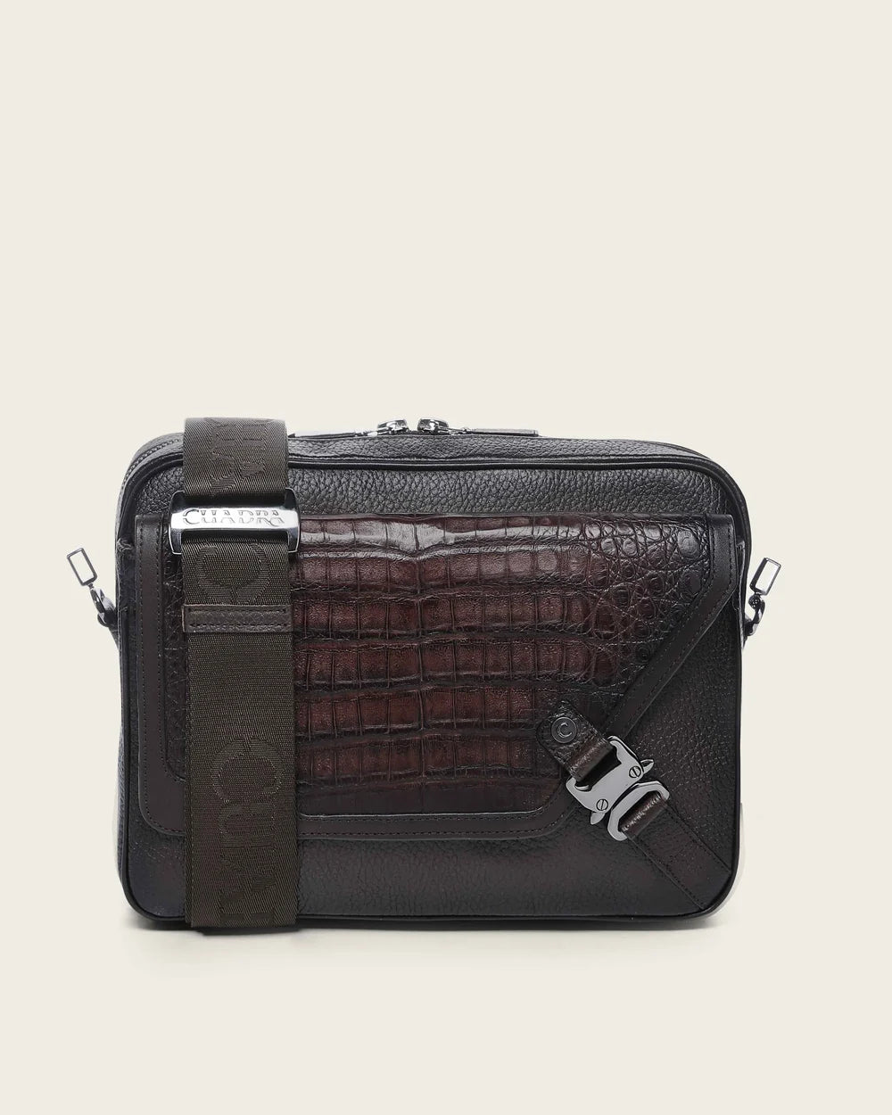 BOC28FY - Cuadra Chocolate Casual Caiman Leather Crossbody Messenger Bag for Men