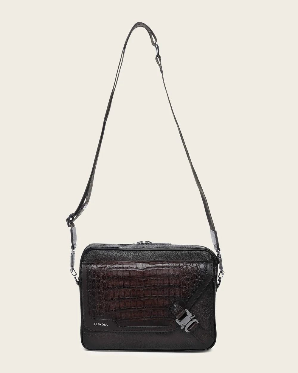 BOC28FY - Cuadra Chocolate Casual Caiman Leather Crossbody Messenger Bag for Men