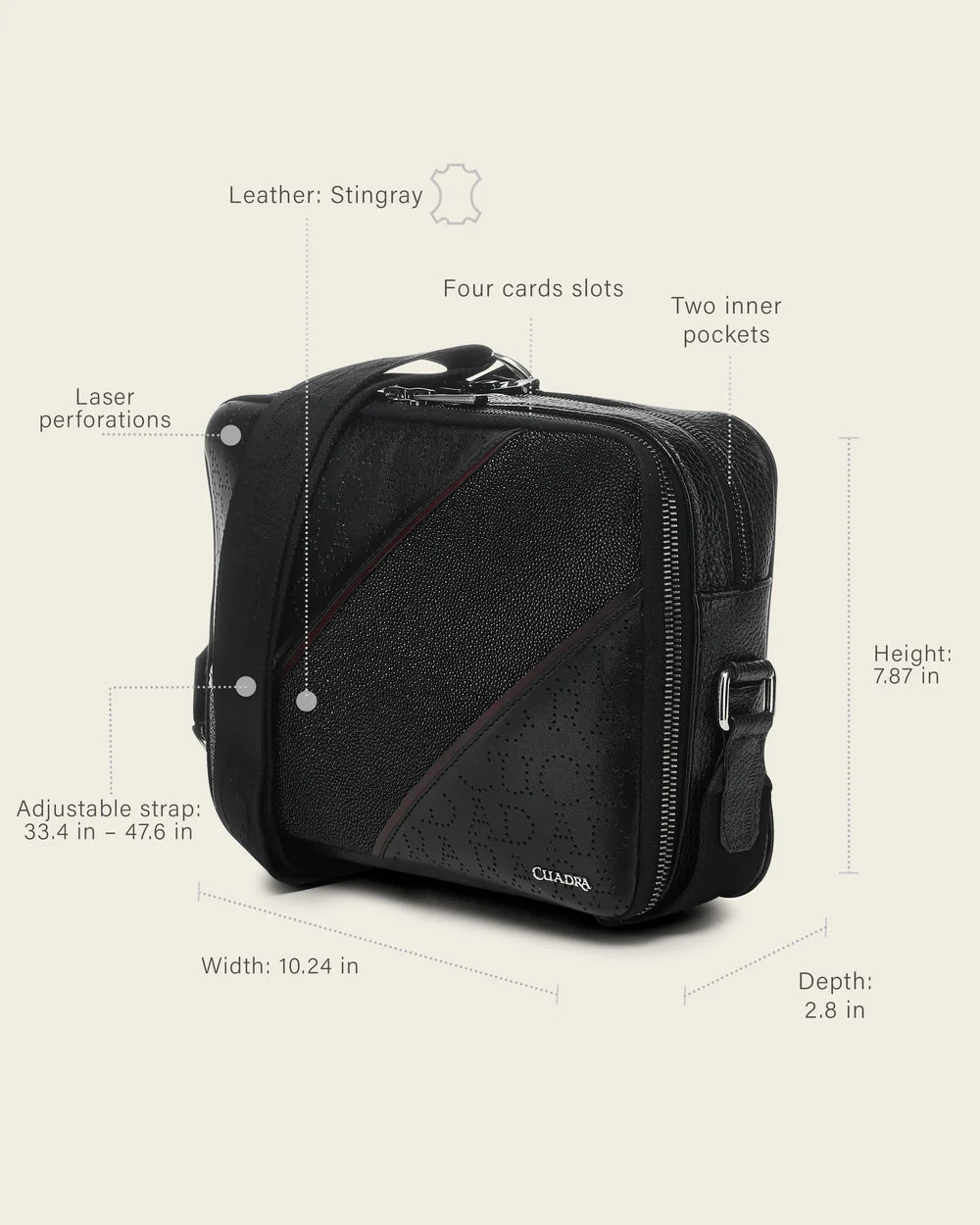 BOC48MA - Cuadra Black Casual Fashion Stingray Crossbody Messenger Bag