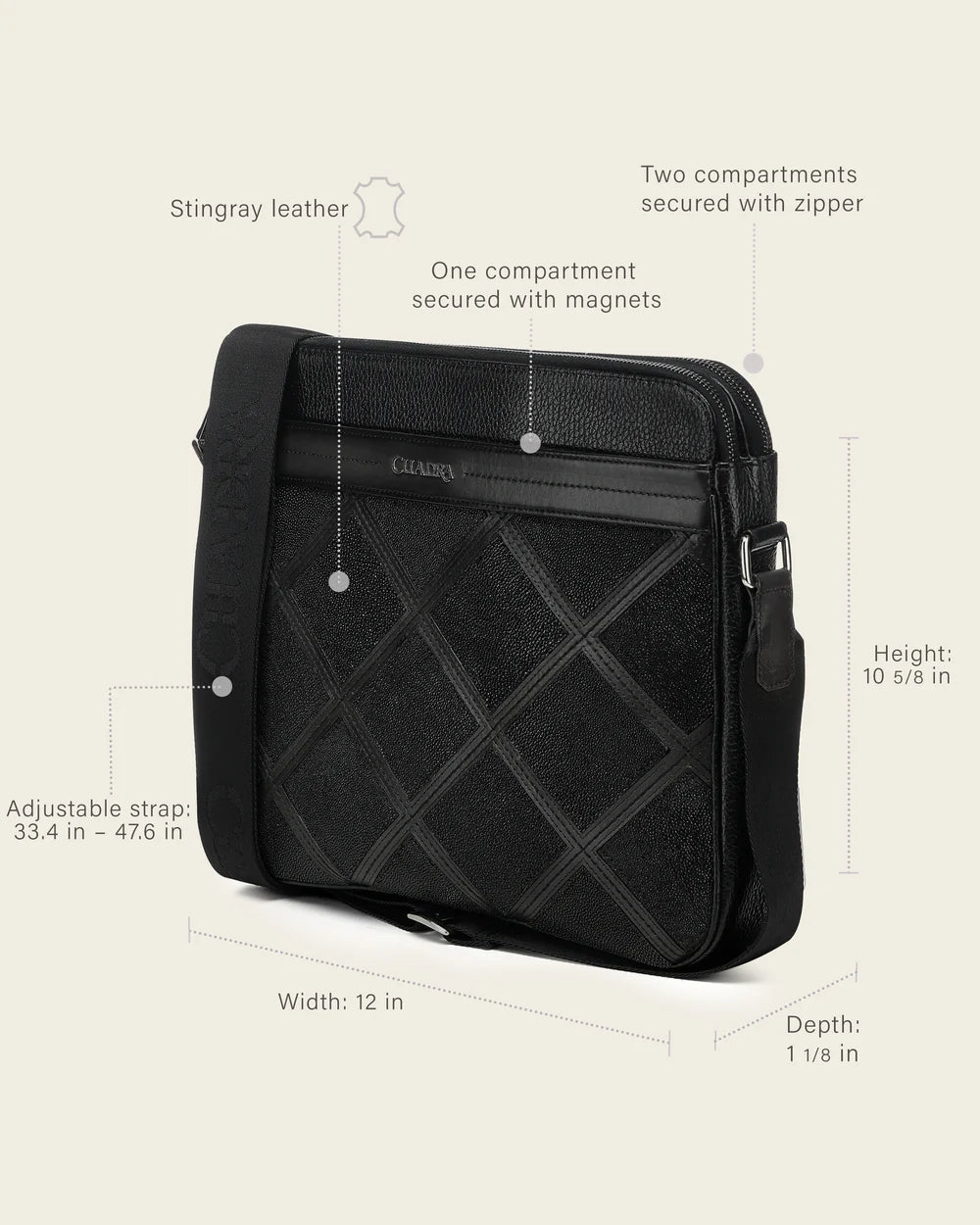 BOC49MA - Cuadra Black Casual Fashion Stingray Bag for Men / Women