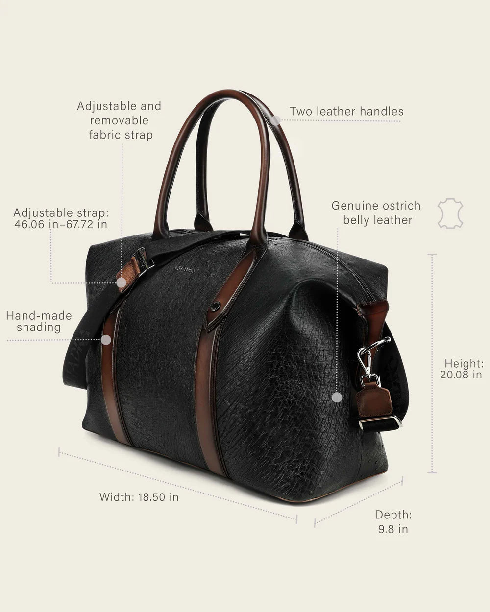 BOC52AV - Cuadra Black Casual Fashion Ostrich Duffle Bag for Men /