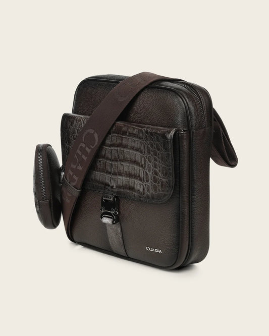 BOC61FY - Cuadra gray casual fashion caiman crossbody messenger bag for men