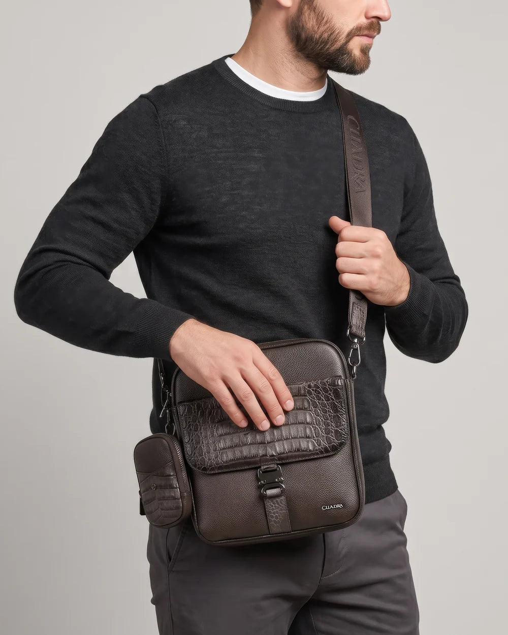 BOC61FY - Cuadra gray casual fashion caiman crossbody messenger bag for men