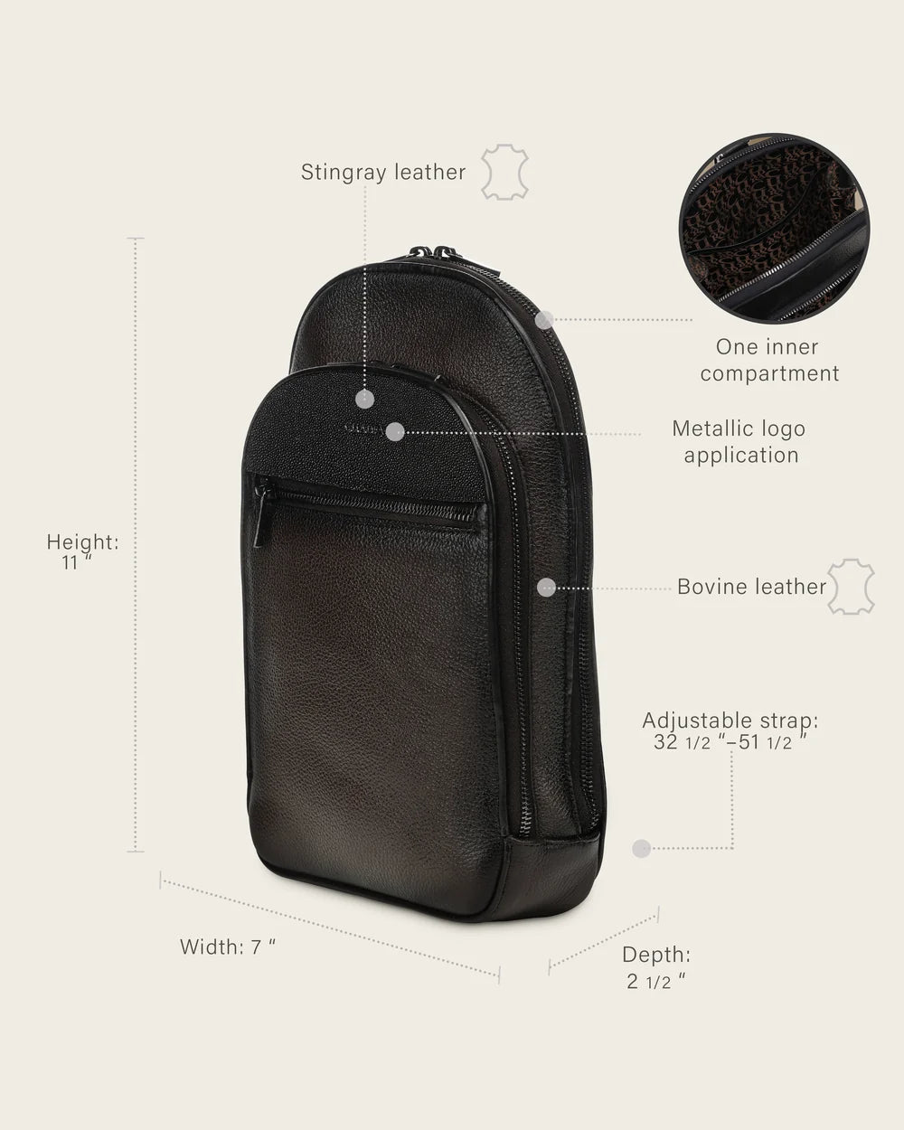 BOC64MA - Cuadra Brown Casual Fashion Stingray Sling Bag for Men