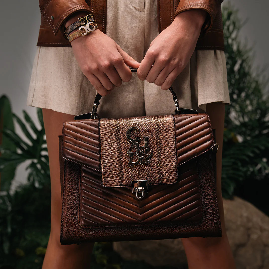 BOD0WCR - Cuadra Honey Casual Western Carunga Snakeskin Handles Bag