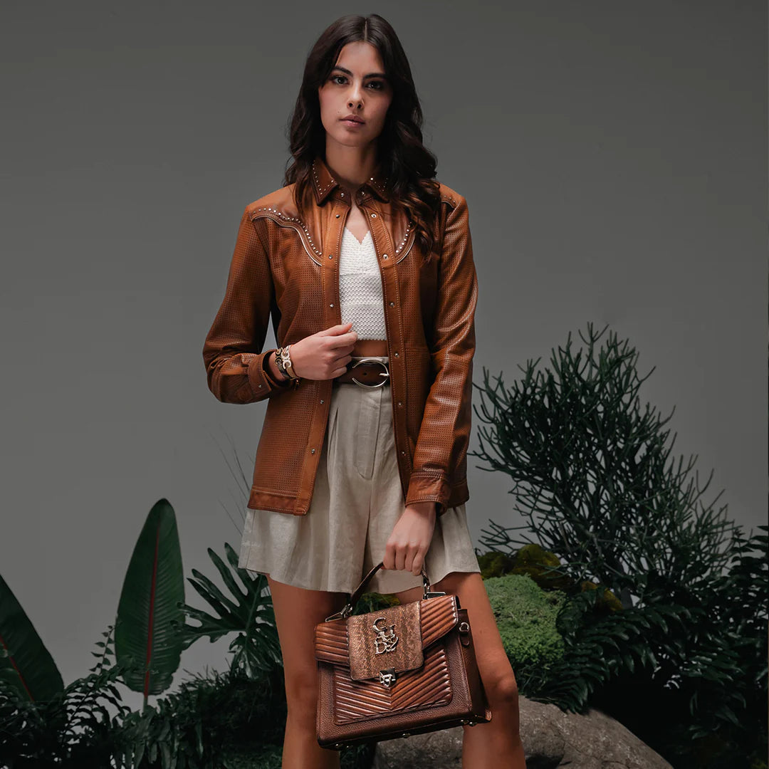BOD0WCR - Cuadra Honey Casual Western Carunga Snakeskin Handles Bag