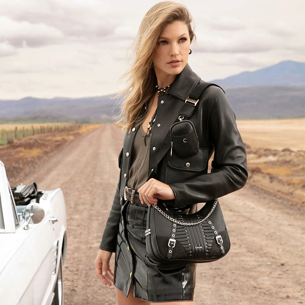 BOD3DMA - Cuadra black dress fashion stingray leather purse for women