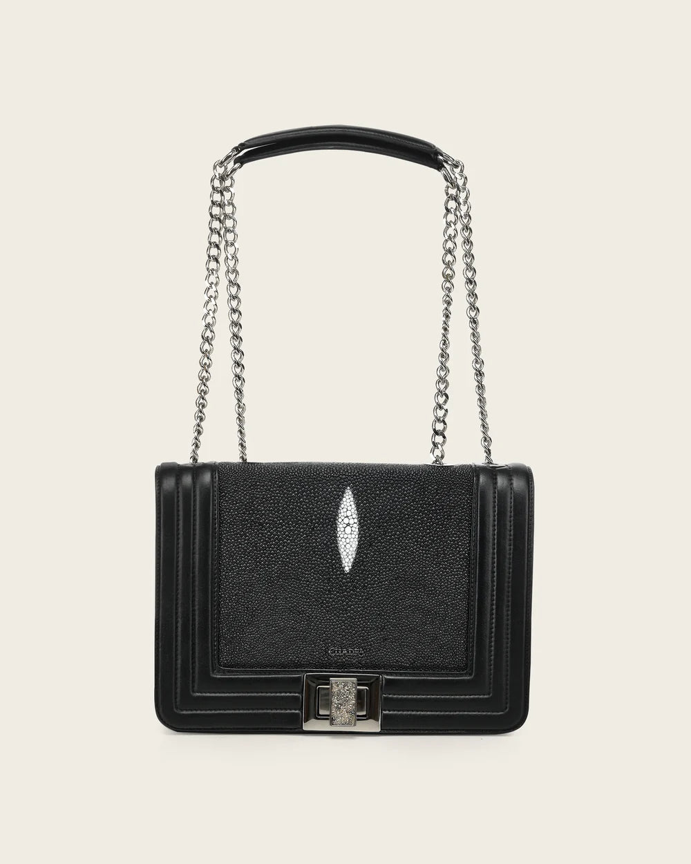 BOD3EMA - Cuadra Black Stingray Crystal Shoulder Bag for Women