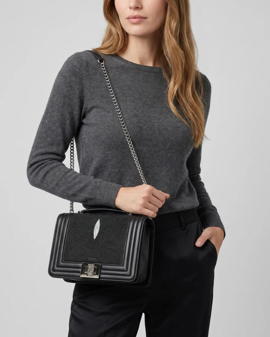 BOD3EMA - Cuadra Black Stingray Crystal Shoulder Bag for Women