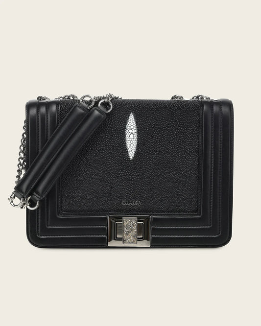 BOD3EMA - Cuadra Black Stingray Crystal Shoulder Bag for Women