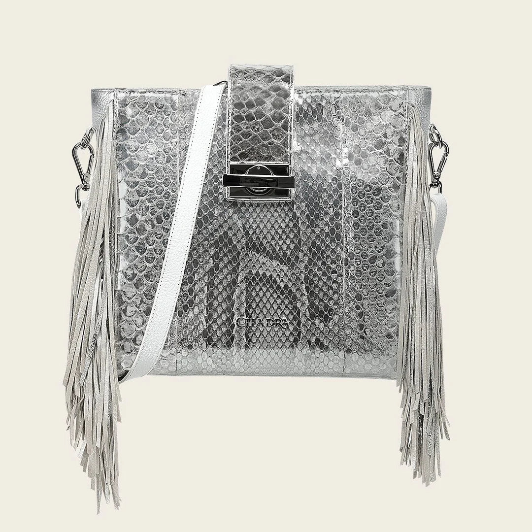 BOD4DPM - Cuadra Silver Fashion Python Skin Tote Bag for Women